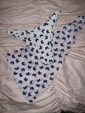 White Bikini Bottoms with Blue Butterfly Print with matching mini wrap